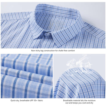 Men's UPF 50+ Plaid Short Sleeve Button Down Shirt - Bassdash