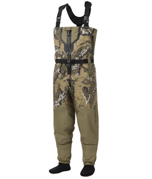 Bassdash Desolve Olive Camouflage waders on a white background