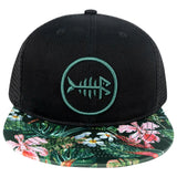 Unisex Flat Brim Trucker Cap - BlackTropical Flower2 - Bassdash