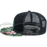 Unisex Flat Brim Trucker Cap - BlackTropical Flower3 - Bassdash