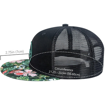 Unisex Flat Brim Trucker Cap - BlackTropical Flower3 - Bassdash