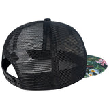 Unisex Flat Brim Trucker Cap - BlackTropical Flower4 - Bassdash