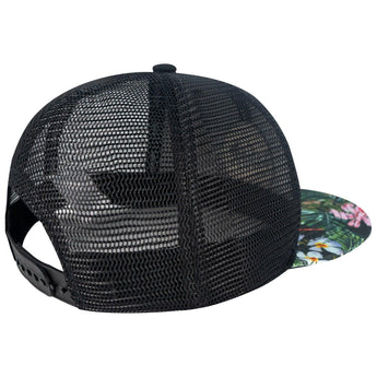 Unisex Flat Brim Trucker Cap - BlackTropical Flower4 - Bassdash