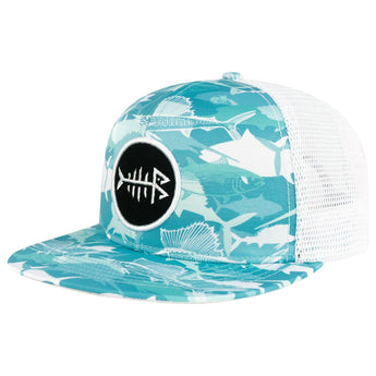 Unisex Flat Brim Trucker Cap - Fish Camo1 - Bassdash