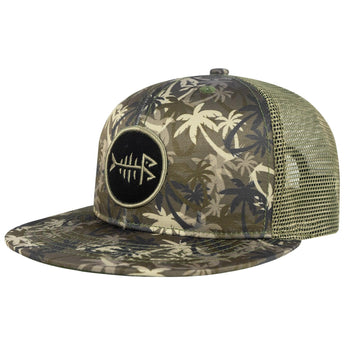 Unisex Flat Brim Trucker Cap - Palm Tree Camo - Bassdash