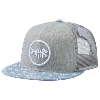 Unisex Flat Brim Trucker Cap - Heather Grey and Blue1 - Bassdash