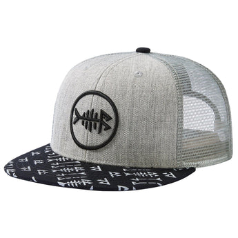 Unisex Flat Brim Trucker Cap - Heather Grey and Black1 - Bassdash