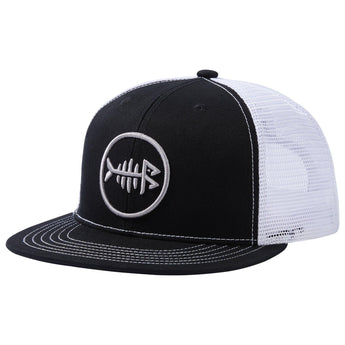 Unisex Flat Brim Trucker Cap - Black and White1 - Bassdash