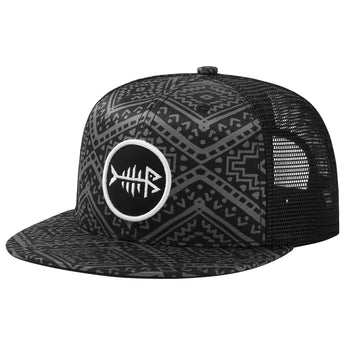 Unisex Flat Brim Trucker Cap - Black Geometry1 - Bassdash