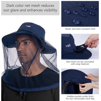 UPF 50+ Mosquito Sun Hat with Neck Flap - Bassdash