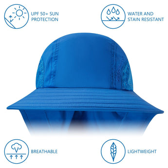 Kids' UPF 50+ Wide Brim Sun Hat with Neck Flap - Bassdash