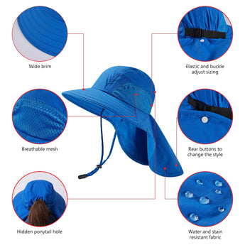Kids' UPF 50+ Wide Brim Sun Hat with Neck Flap - Bassdash