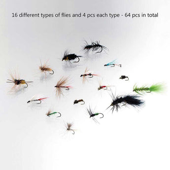 64 Pcs Fly Fishing Lure Flies Kit with Waterproof Fly Box - Bassdash