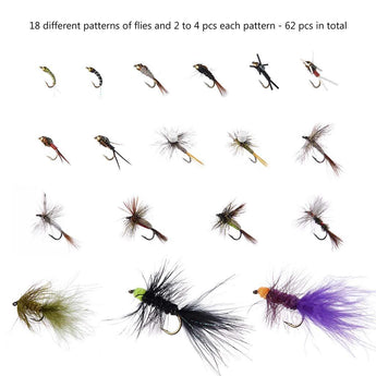 32/60/62 Pcs Fly Fishing Flies Barbed or Barbless Trout Grayling - Bassdash