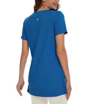 Women's UPF 50+ Short Sleeve Notch Neck Tunic Tops LB14W - Bassdash