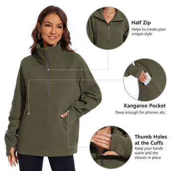 Women’s Oversized Half Zip Fleece Sweatshirts LB21W - Bassdash