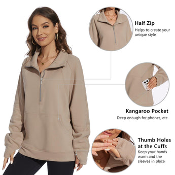 Women’s Oversized Half Zip Fleece Sweatshirts LB21W - Bassdash