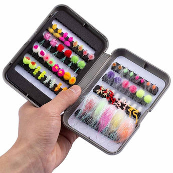 57 Pcs Fly Fishing Trout Fly Lure Kit with Box - Bassdash