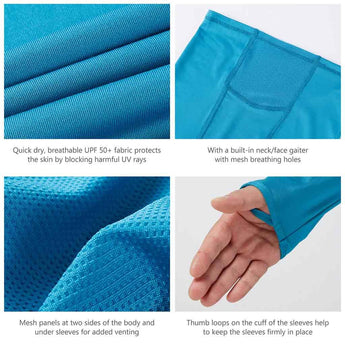 Men’s UPF 50+ Long Sleeve Fishing Hoodie with UV Neck Gaiter FS06M - Bassdash