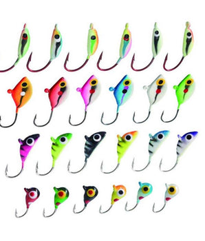 Ice Fishing Lure Kit Glowing Paint Jigs - 24 pcs assorted crappie/panfish/perch jigs - Bassdash