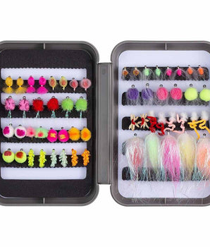 57 Pcs Fly Fishing Trout Fly Lure Kit with Box - Bassdash