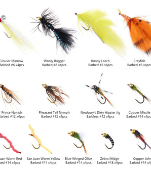 52-Piece Wet Flies Assortment Fly Nymphs and Streamers with Fly Box - Bassdash
